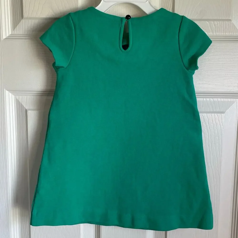 Janie and Jack Dress Short Sleeves Flower Appliques Kelly Green Sz 18-24 months